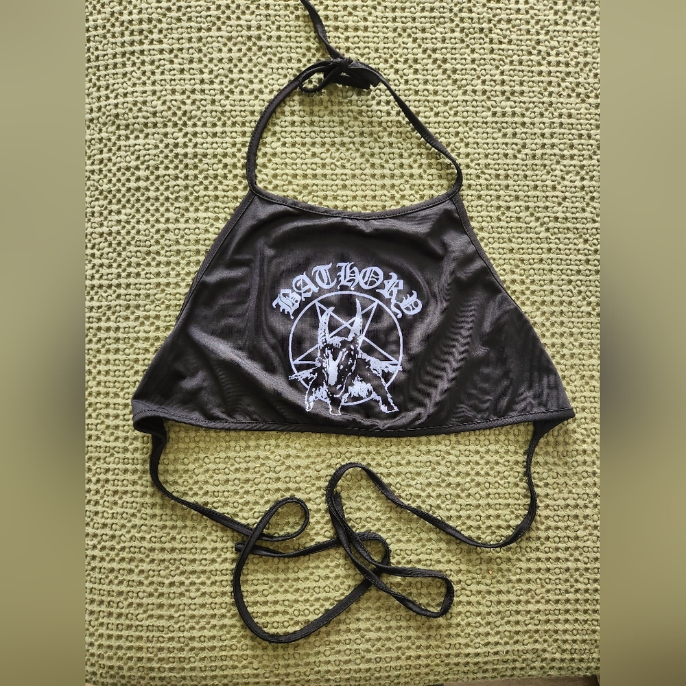 Black Halter Top with Bathory Logo